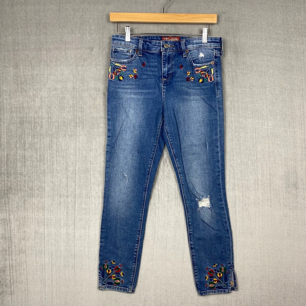 Lucky Brand Jeans Womens 0/25 Embroidered Cherries Floral Mid Rise Boho Chic Y2K